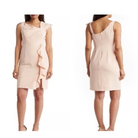 Marina Dress Womens Sz 8 Pink Asymmetrical Sheath Ruffle Romantic feminine New - Picture 11 of 13